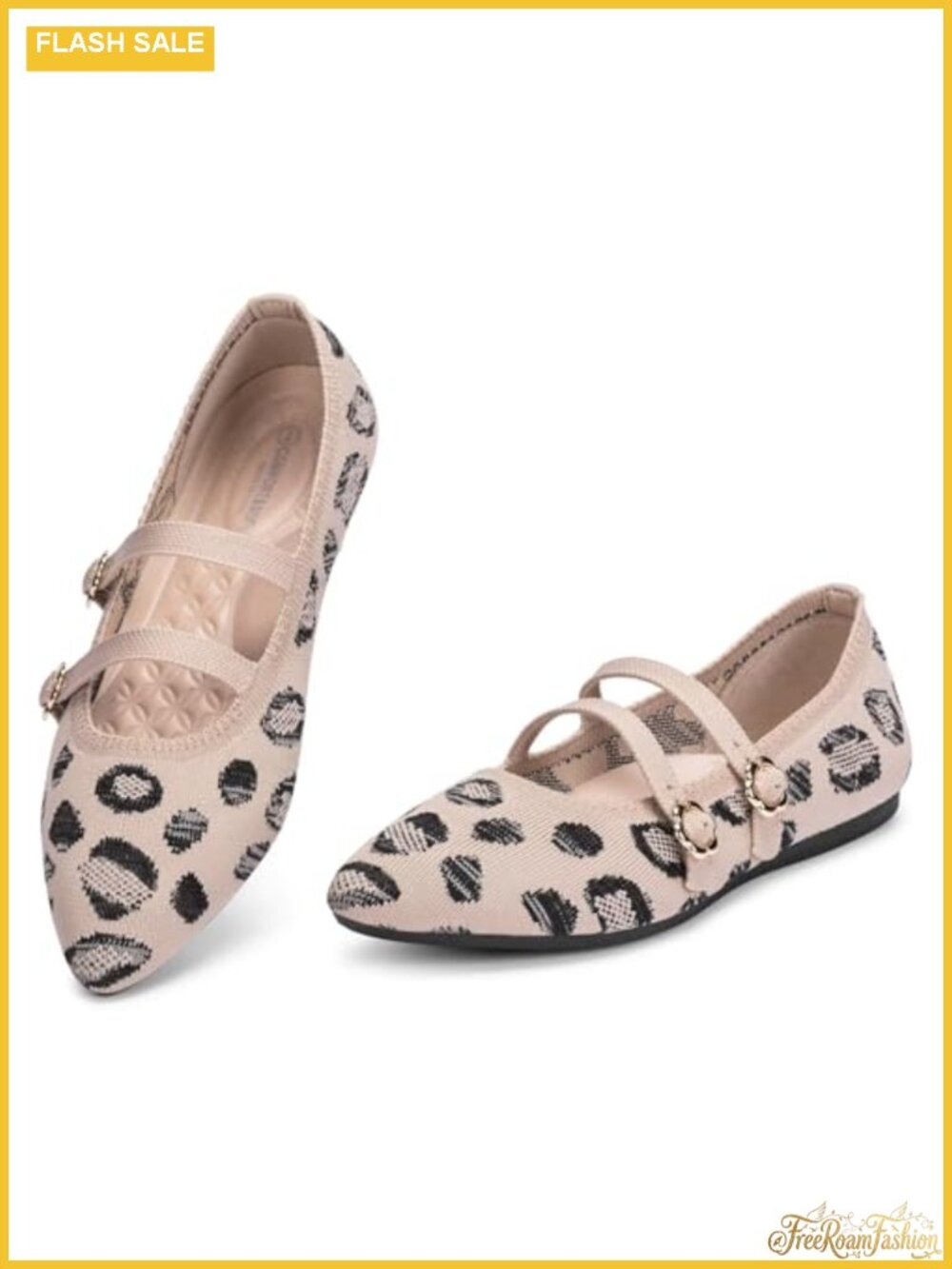 Women's Mary Jane Flats Pointed Toe Knit Double Strap Work Shoes
